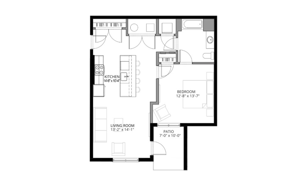 The Grove - 1 bedroom floorplan layout with 1 bath and 835 square feet. (2D)