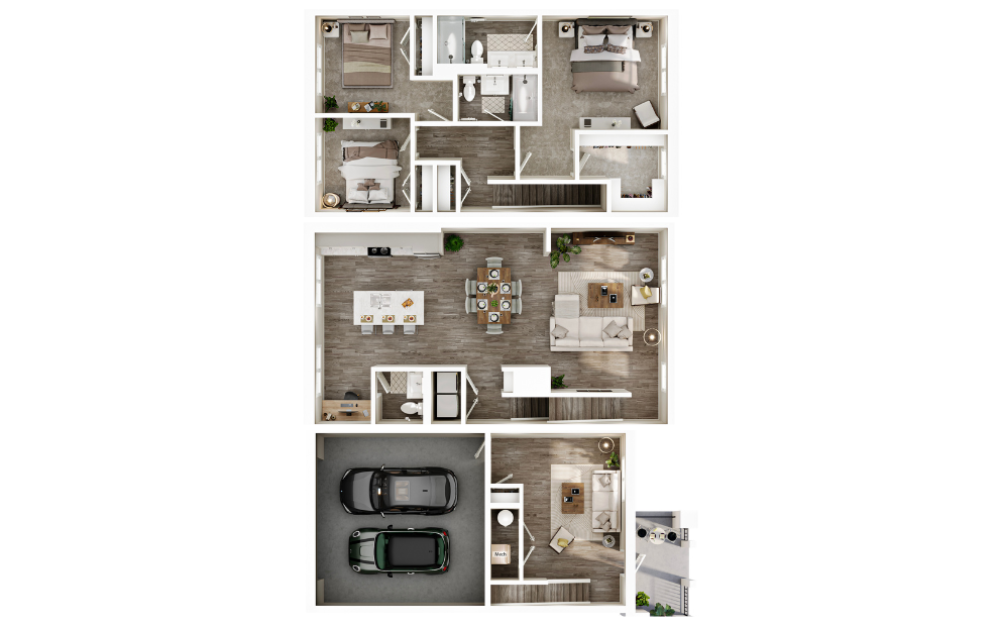 The Marina - 3 bedroom floorplan layout with 2.5 bathrooms and 2187 square feet (3D)