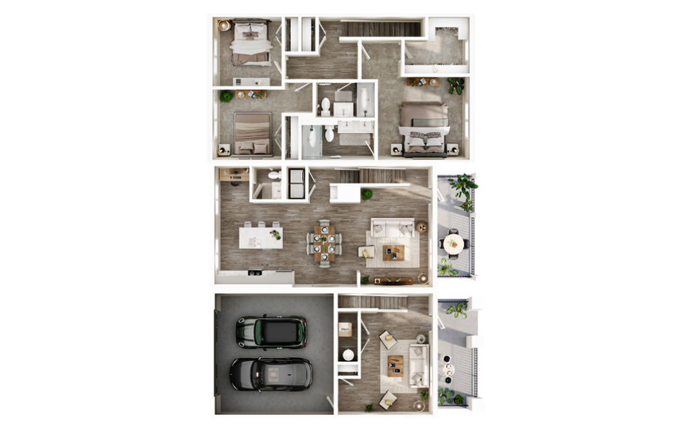 The Pavillion - 3 bedroom floorplan layout with 2.5 bathrooms and 2187 square feet (3D)